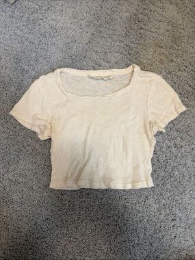 Emma & Sam Cream Ribbed Short Sleeve Cropped Tee